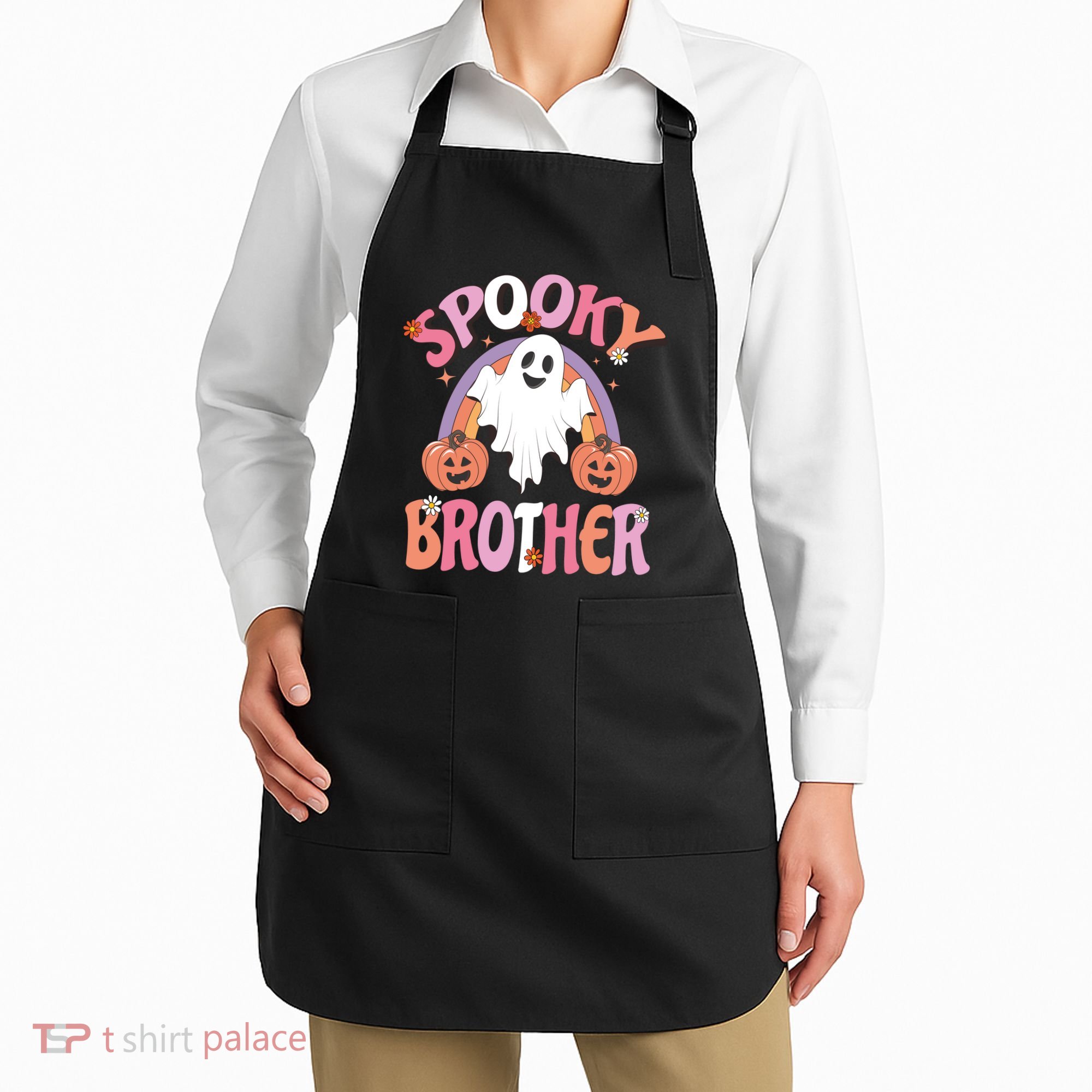 Family Retro Spooky Brother Groovy Retro Halloween Ghost Costume Gift Apron