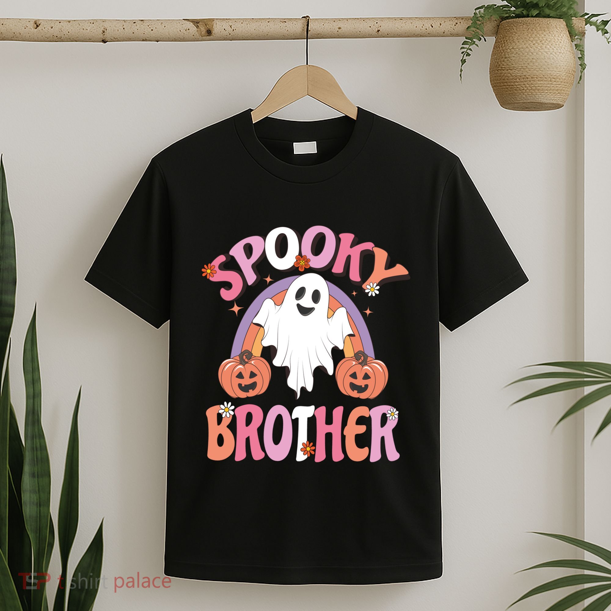 Family Retro Spooky Brother Groovy Retro Halloween Ghost Costume Gift T-Shirt