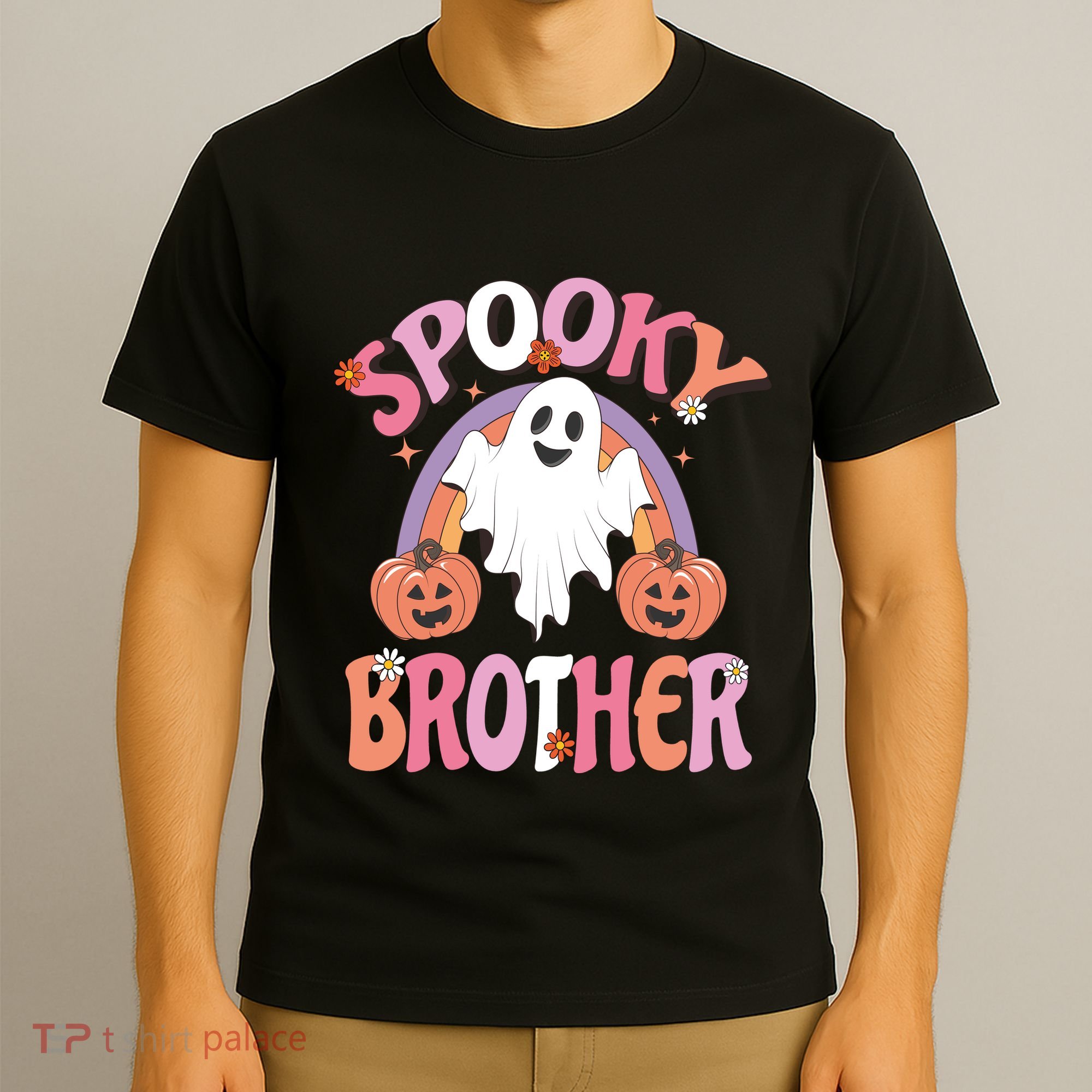 Family Retro Spooky Brother Groovy Retro Halloween Ghost Costume Gift T-Shirt