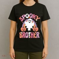 Family Retro Spooky Brother Groovy Retro Halloween Ghost Costume Gift T-Shirt thumb 4