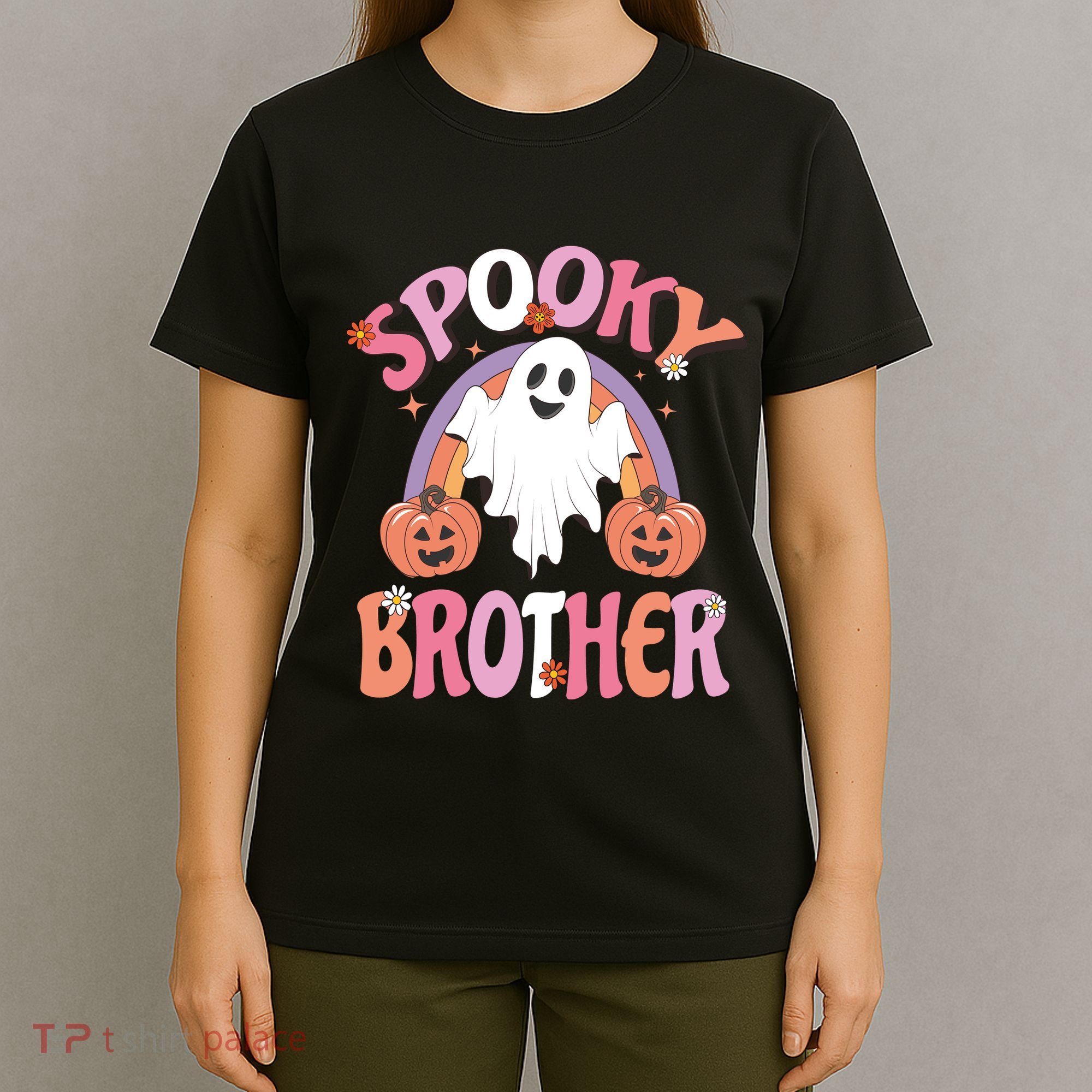 Family Retro Spooky Brother Groovy Retro Halloween Ghost Costume Gift T-Shirt