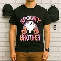 Family Retro Spooky Brother Groovy Retro Halloween Ghost Costume Gift T-Shirt thumb 6