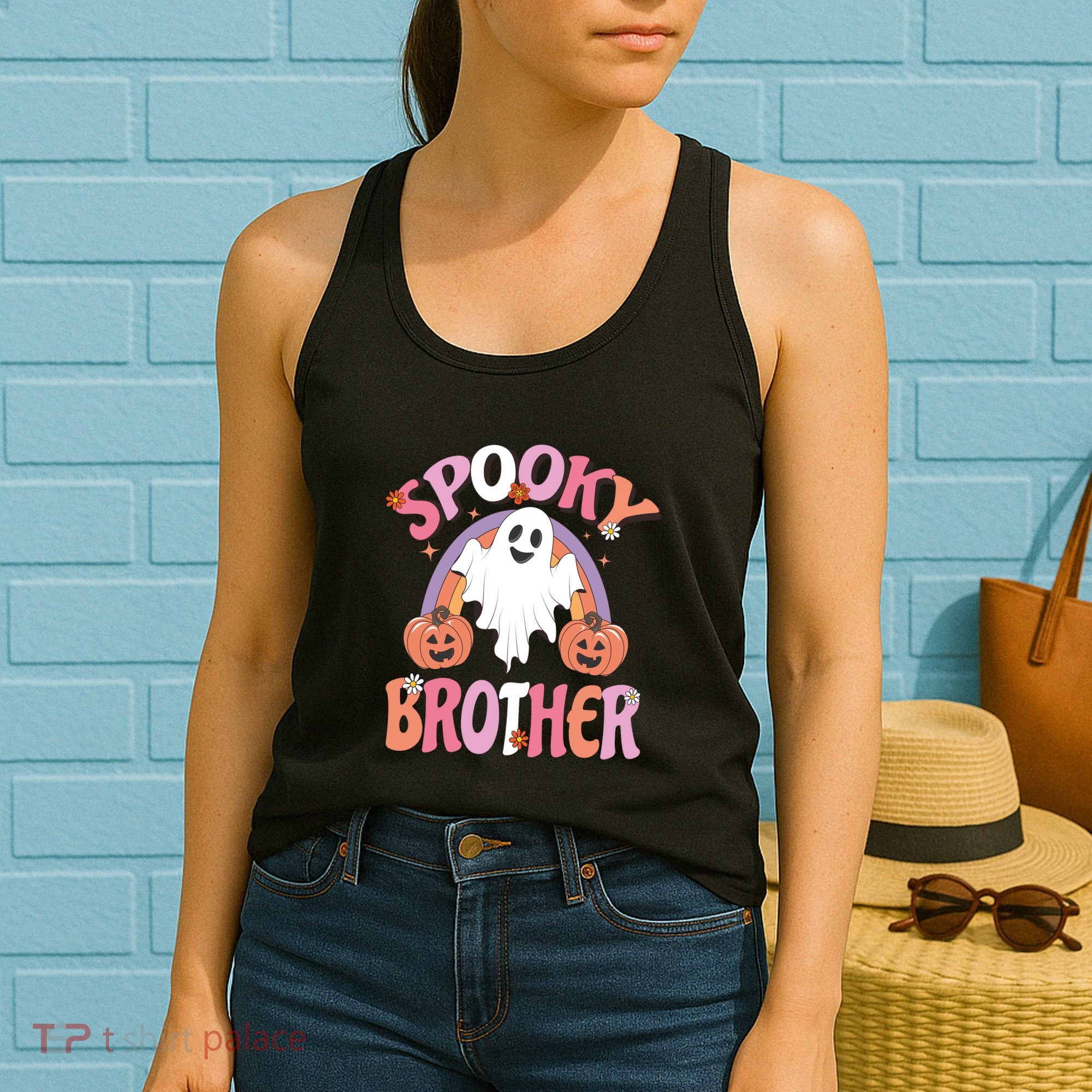 Family Retro Spooky Brother Groovy Retro Halloween Ghost Costume Gift Women's Tank Top