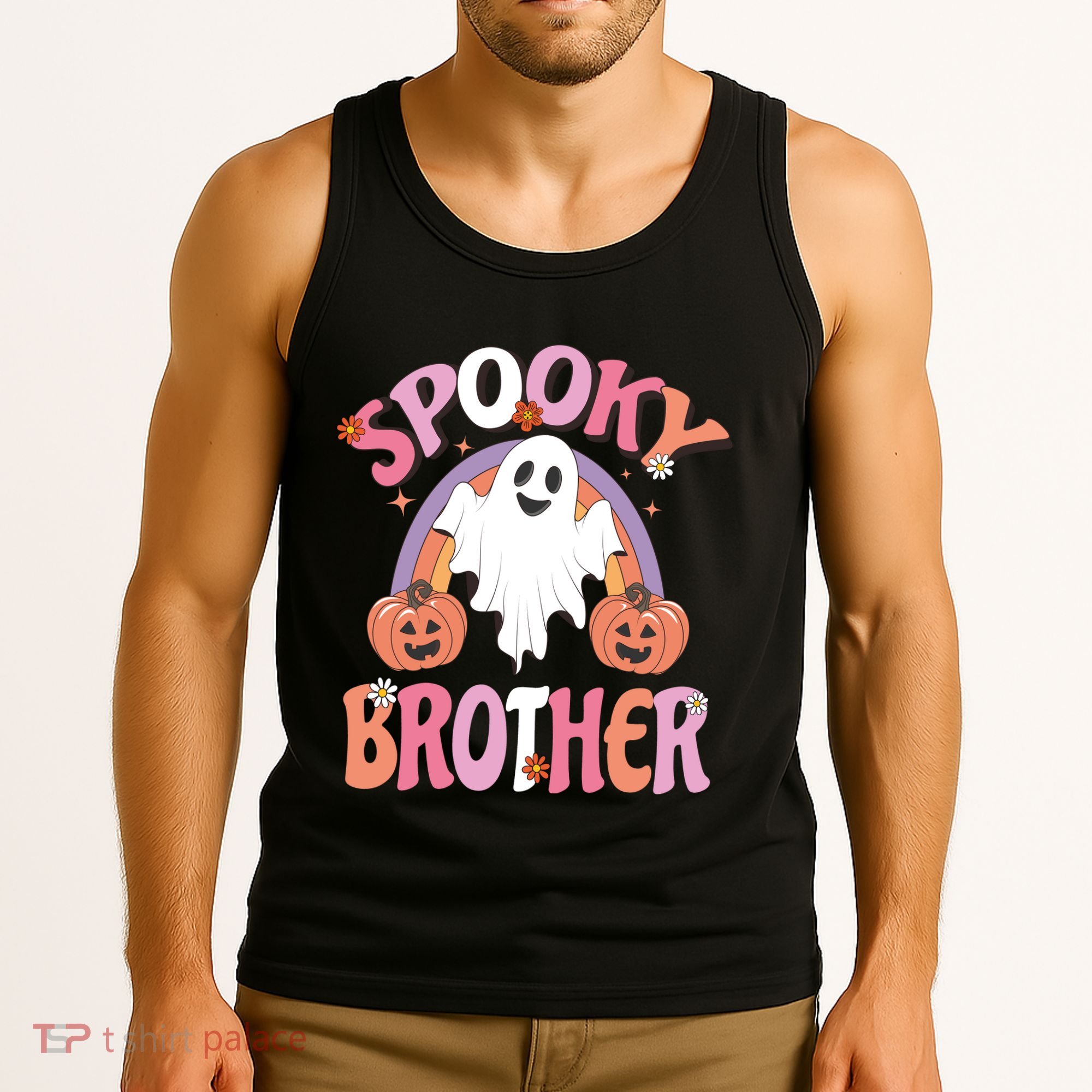 Family Retro Spooky Brother Groovy Retro Halloween Ghost Costume Gift Tank Top