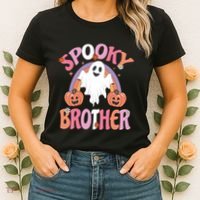 Family Retro Spooky Brother Groovy Retro Halloween Ghost Costume Gift Women's T-Shirt thumb 2