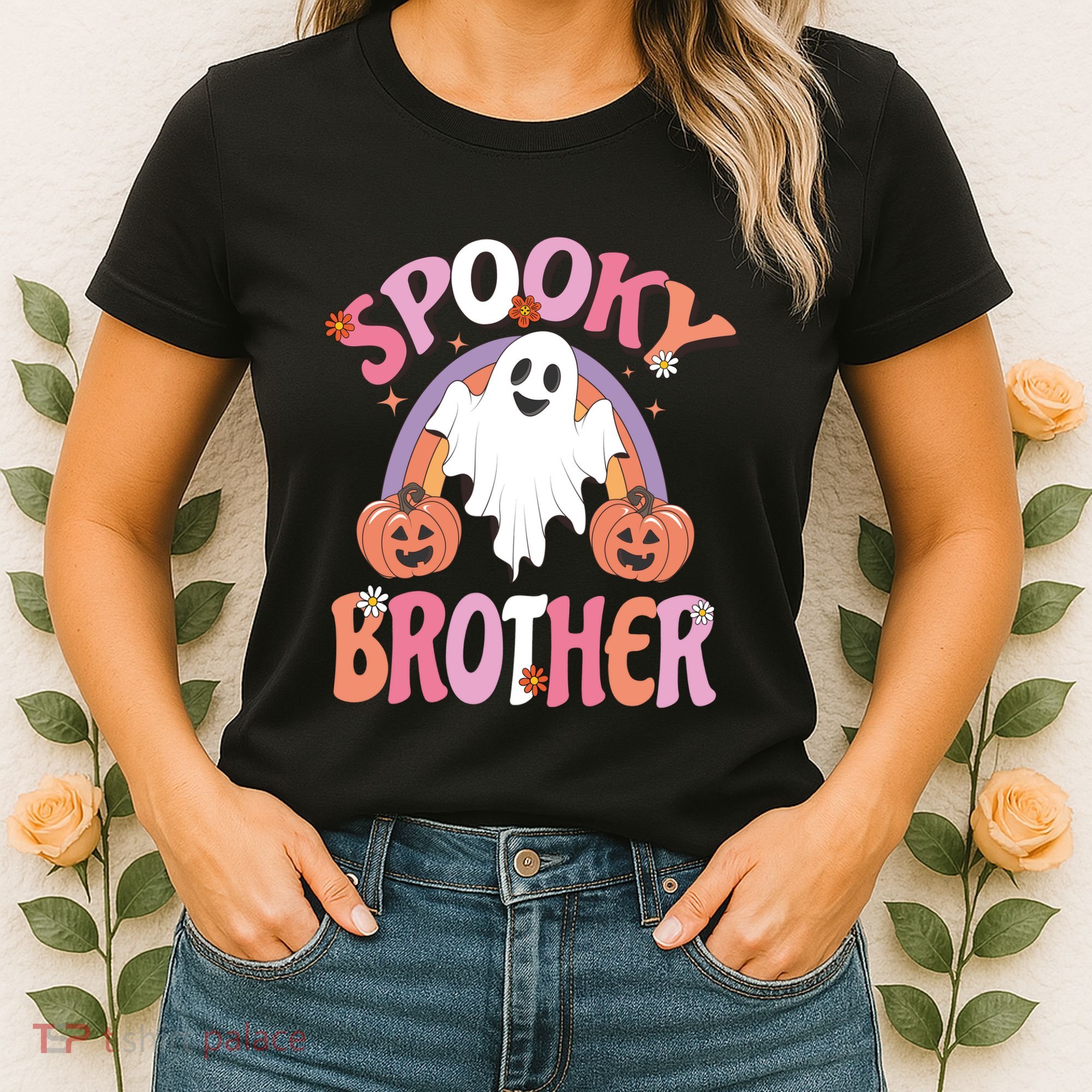 Family Retro Spooky Brother Groovy Retro Halloween Ghost Costume Gift Women's T-Shirt