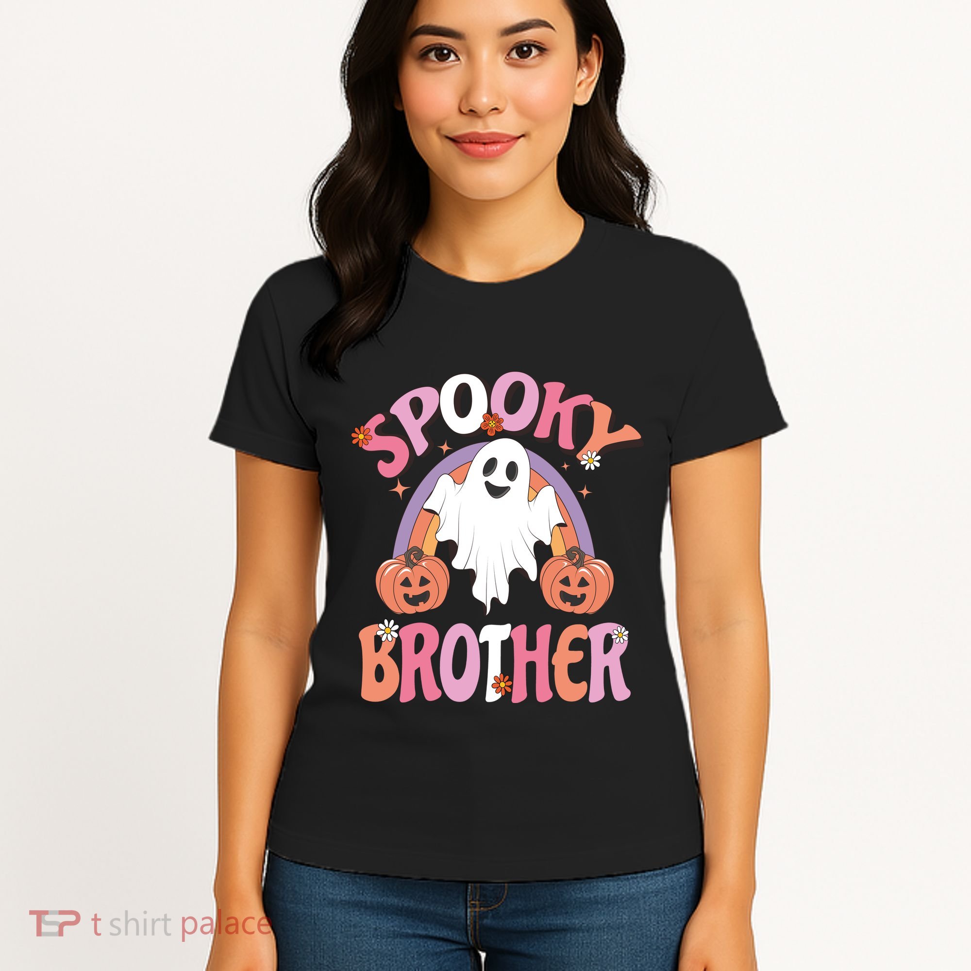 Family Retro Spooky Brother Groovy Retro Halloween Ghost Costume Gift Women's T-Shirt