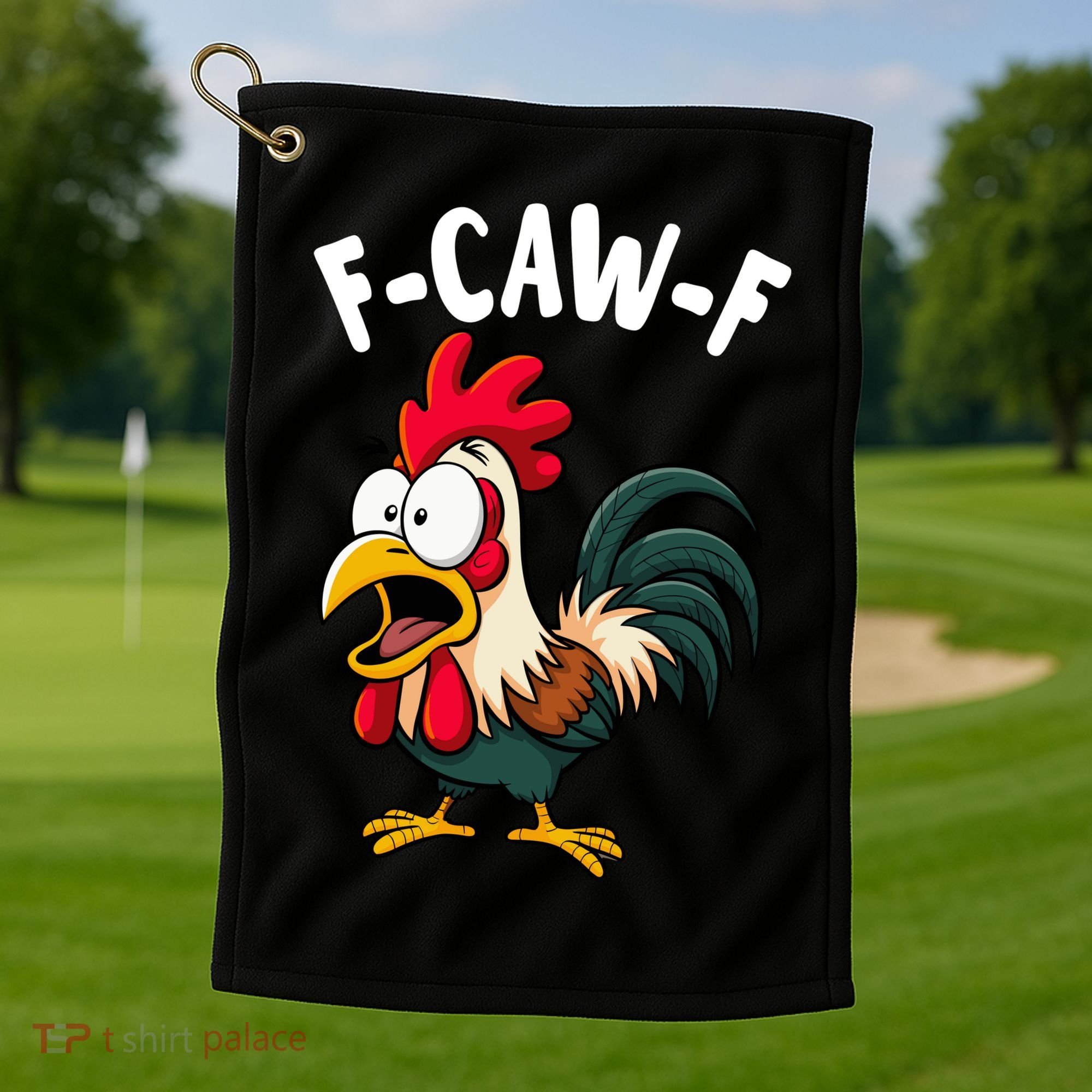 F-CAW-F Rooster Screaming Chicken Clucking Meme Golf Towel