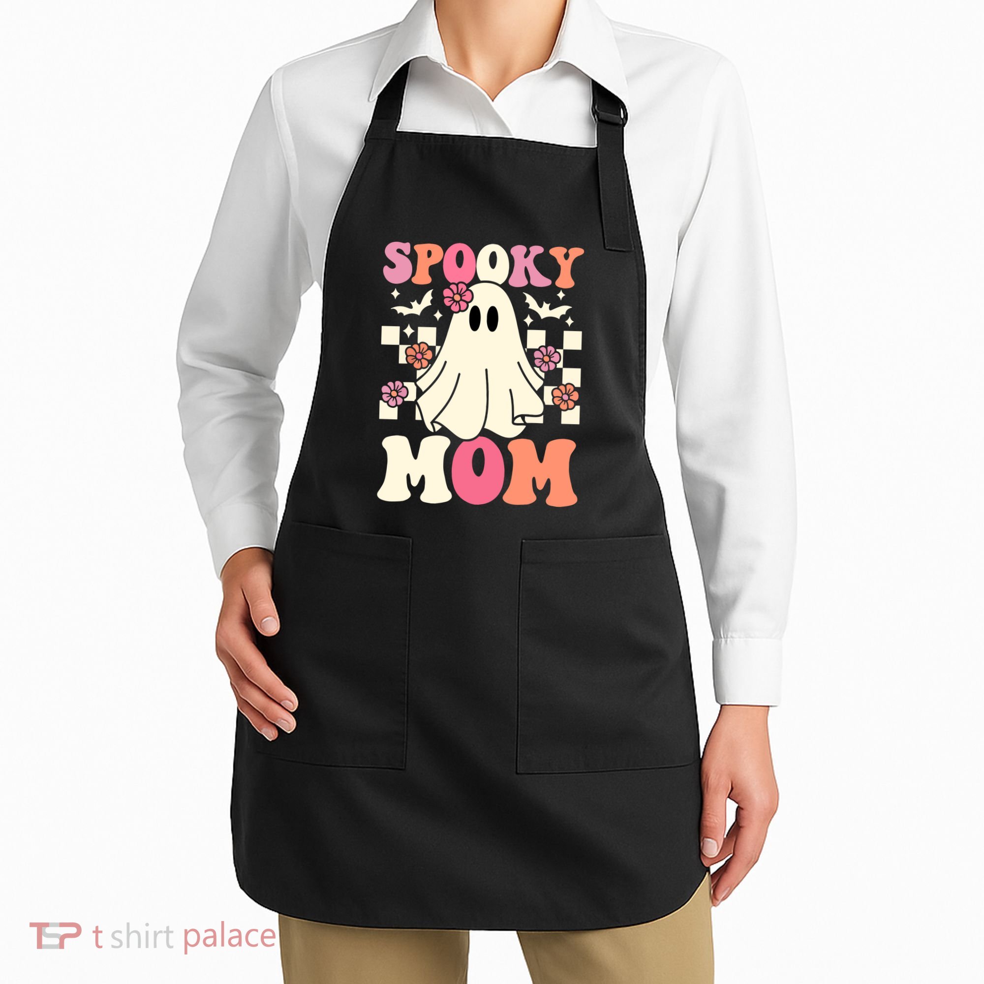 Family Retro Spooky Mom Groovy Halloween Ghost Costume Gift Apron