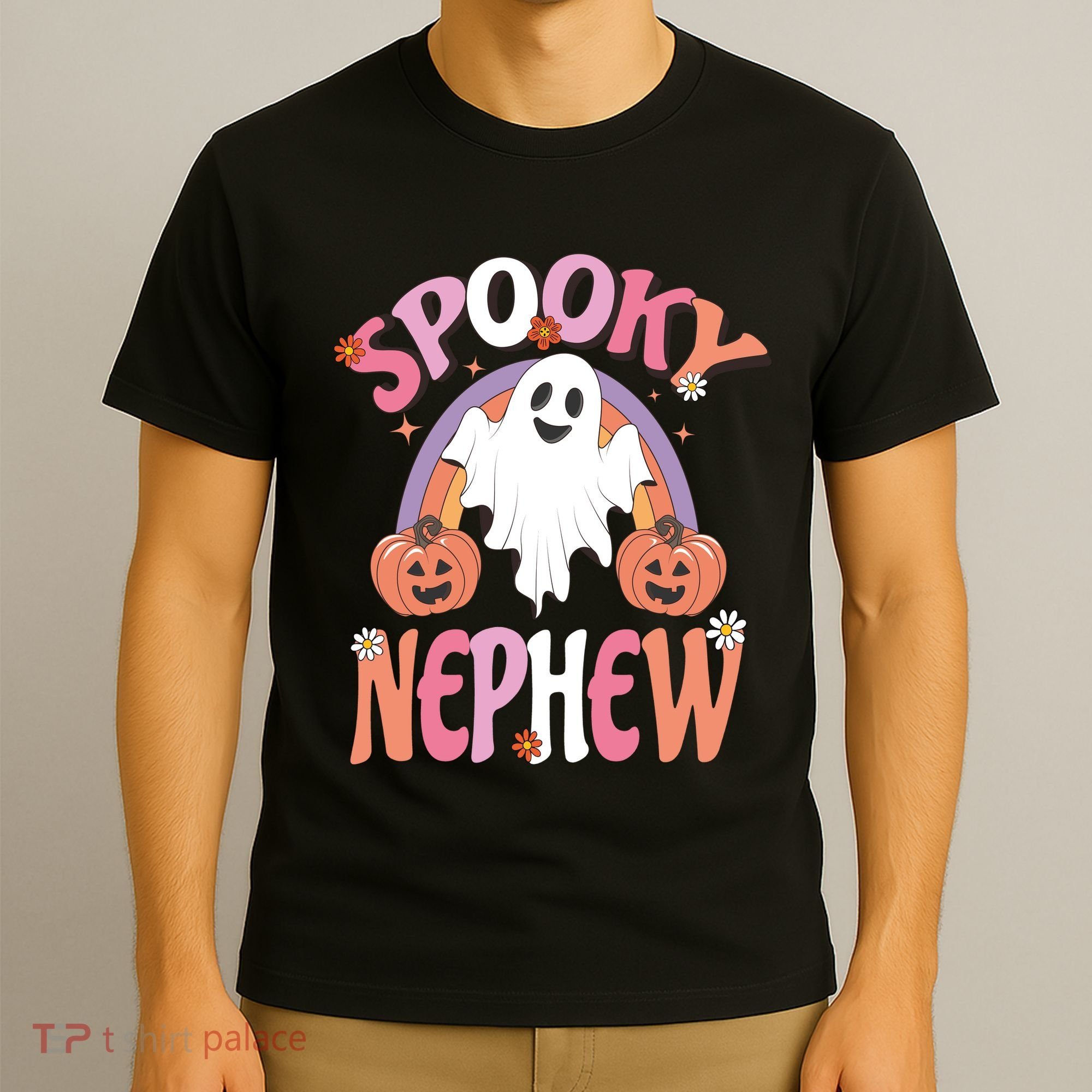 Family Retro Spooky Nephew Groovy Retro Halloween Ghost Costume Gift T-Shirt