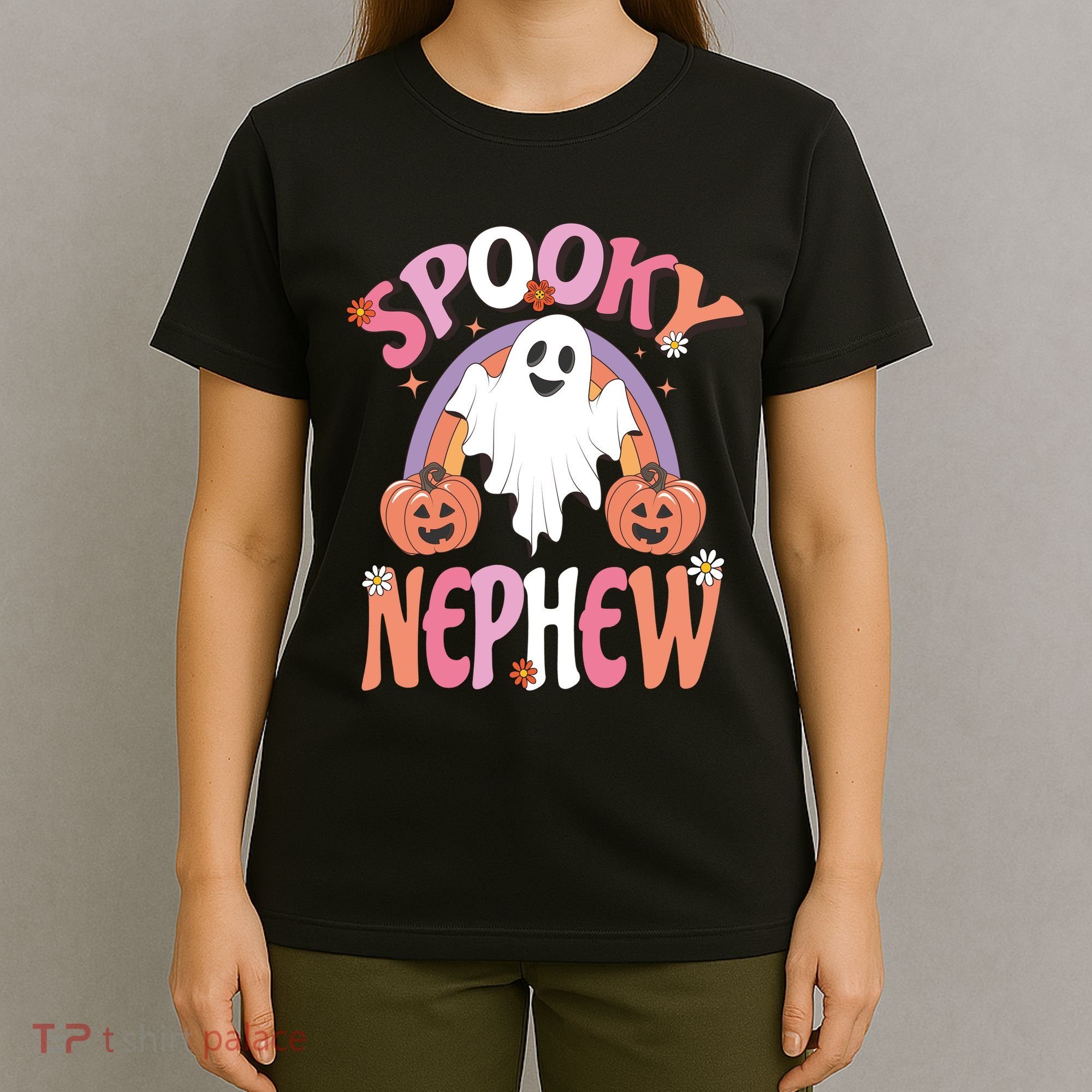 Family Retro Spooky Nephew Groovy Retro Halloween Ghost Costume Gift T-Shirt