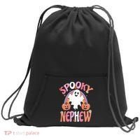 Family Retro Spooky Nephew Groovy Retro Halloween Ghost Costume Gift Sweatshirt Cinch Pack Bag thumb 0