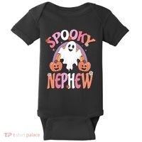 Family Retro Spooky Nephew Groovy Retro Halloween Ghost Costume Gift Baby Bodysuit thumb 0