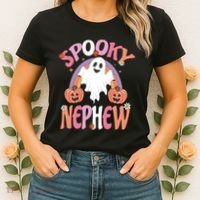 Family Retro Spooky Nephew Groovy Retro Halloween Ghost Costume Gift Women's T-Shirt thumb 2