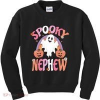 Family Retro Spooky Nephew Groovy Retro Halloween Ghost Costume Gift Kids Sweatshirt thumb 0