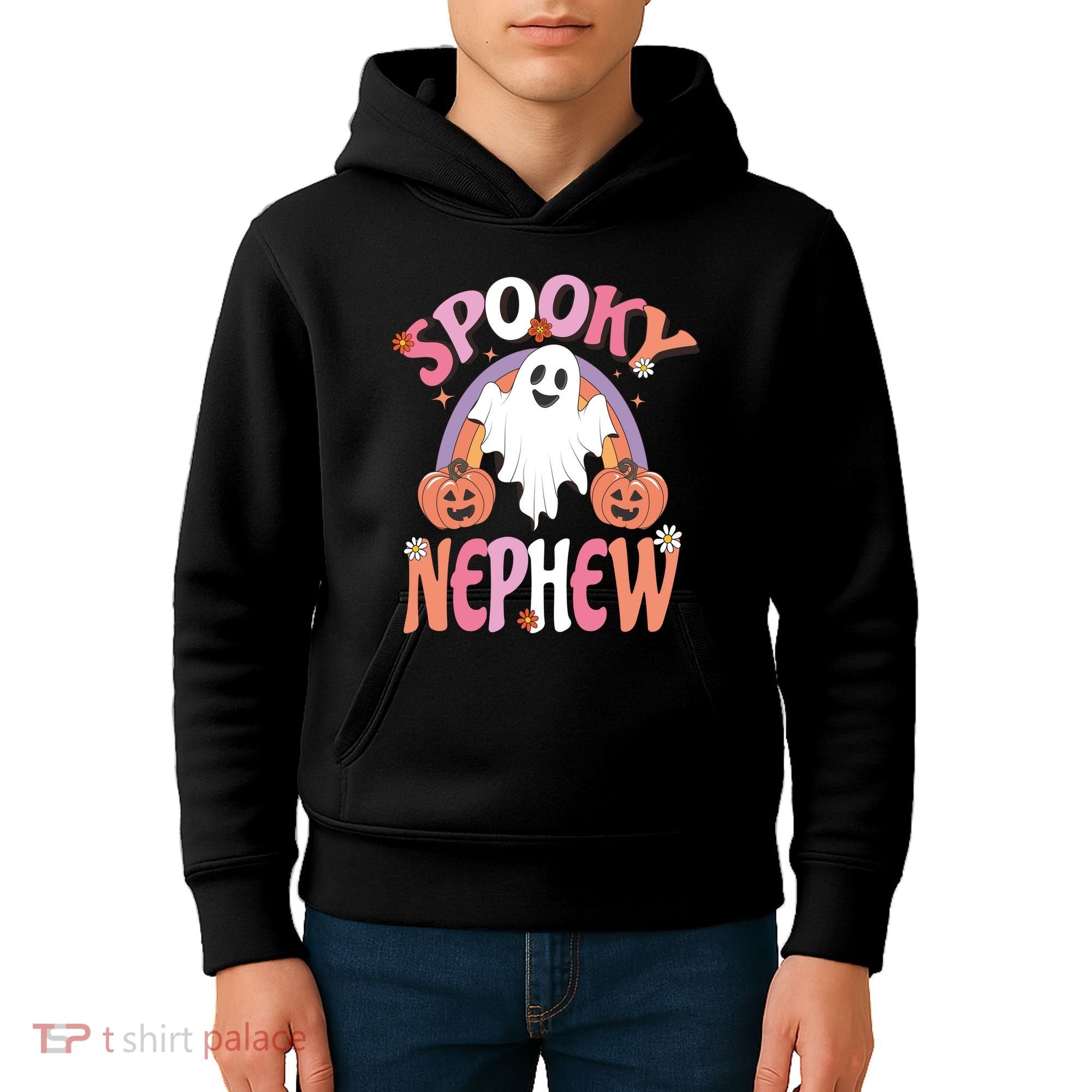 Family Retro Spooky Nephew Groovy Retro Halloween Ghost Costume Gift Kids Hoodie