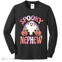 Family Retro Spooky Nephew Groovy Retro Halloween Ghost Costume Gift Kids Long Sleeve Shirt thumb 0