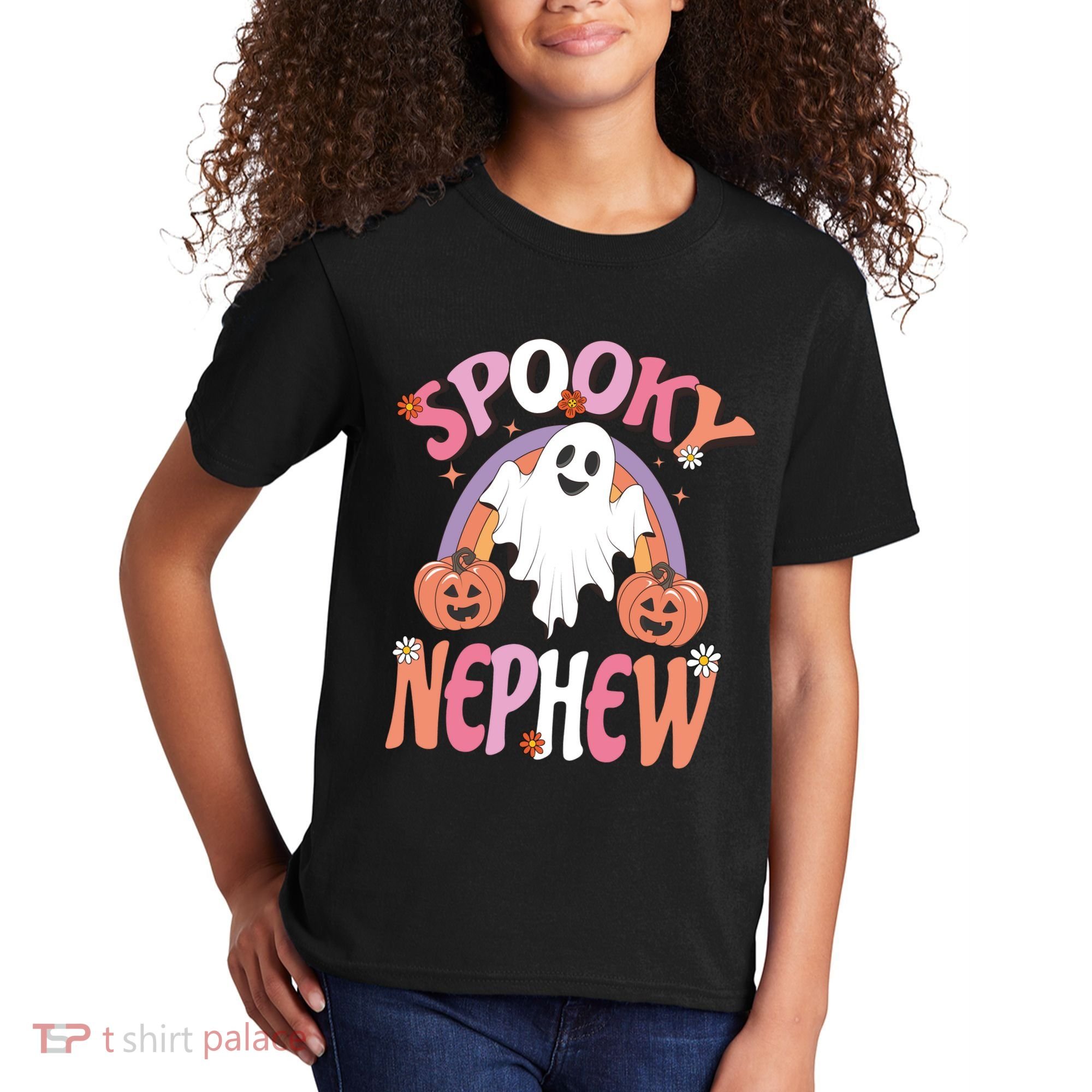 Family Retro Spooky Nephew Groovy Retro Halloween Ghost Costume Gift Kids T-Shirt