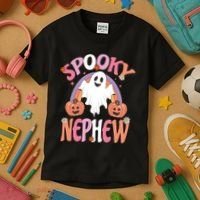 Family Retro Spooky Nephew Groovy Retro Halloween Ghost Costume Gift Kids T-Shirt thumb 3