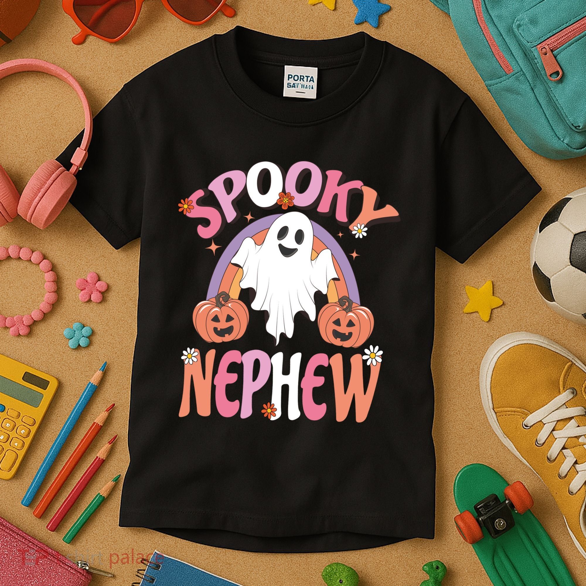 Family Retro Spooky Nephew Groovy Retro Halloween Ghost Costume Gift Kids T-Shirt