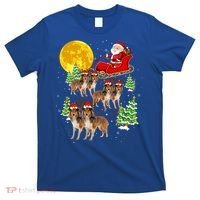 Funny Reindeer Sheltie Dogs With Santa Sleigh Xmas Holiday Funny Gift T-Shirt thumb 0