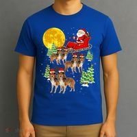 Funny Reindeer Sheltie Dogs With Santa Sleigh Xmas Holiday Funny Gift T-Shirt thumb 3