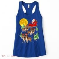 Funny Reindeer Sheltie Dogs With Santa Sleigh Xmas Holiday Funny Gift Women's Tank Top thumb 0
