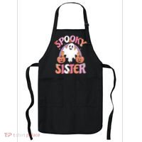 Family Retro Spooky Sister Groovy Retro Halloween Ghost Costume Gift Apron thumb 0