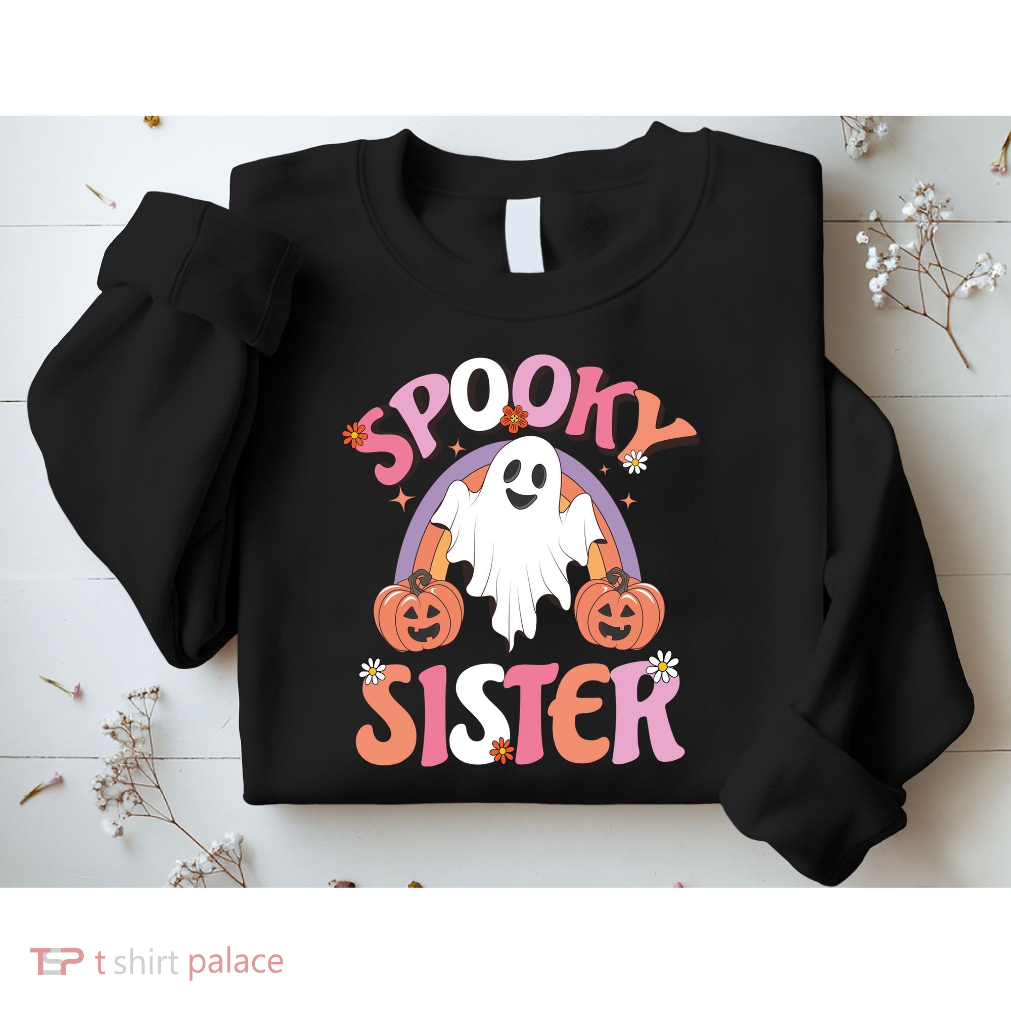 Family Retro Spooky Sister Groovy Retro Halloween Ghost Costume Gift Sweatshirt