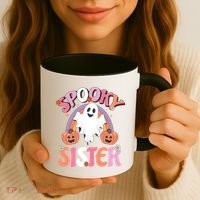 Family Retro Spooky Sister Groovy Retro Halloween Ghost Costume Gift Coffee Mug thumb 3