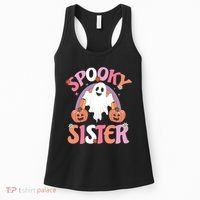 Family Retro Spooky Sister Groovy Retro Halloween Ghost Costume Gift Women's Tank Top thumb 0