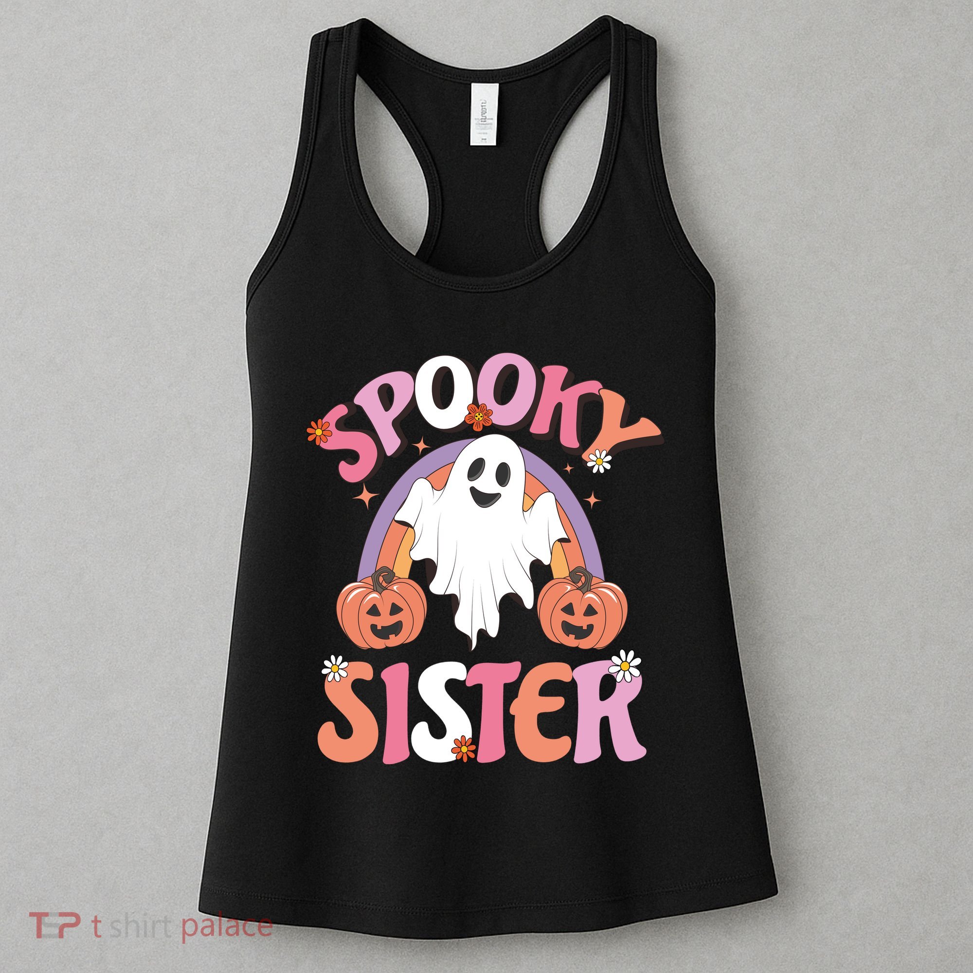 Family Retro Spooky Sister Groovy Retro Halloween Ghost Costume Gift Women's Tank Top