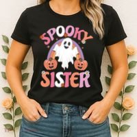 Family Retro Spooky Sister Groovy Retro Halloween Ghost Costume Gift Women's T-Shirt thumb 2