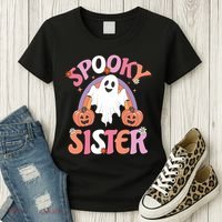 Family Retro Spooky Sister Groovy Retro Halloween Ghost Costume Gift Women's T-Shirt thumb 3