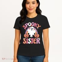 Family Retro Spooky Sister Groovy Retro Halloween Ghost Costume Gift Women's T-Shirt thumb 4
