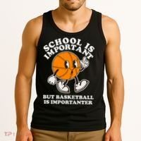 Funny Retro School Is Important But Basketball Is Importanter Tank Top thumb 3