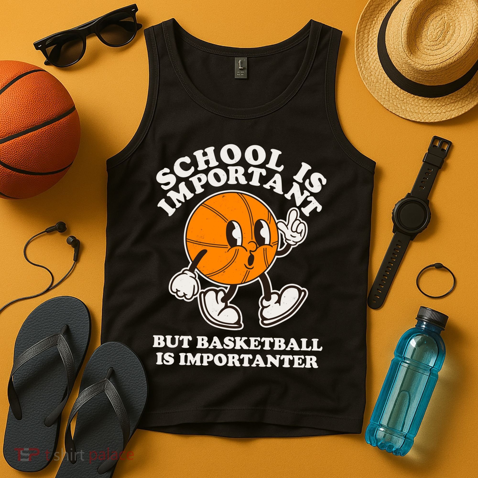 Funny Retro School Is Important But Basketball Is Importanter Tank Top