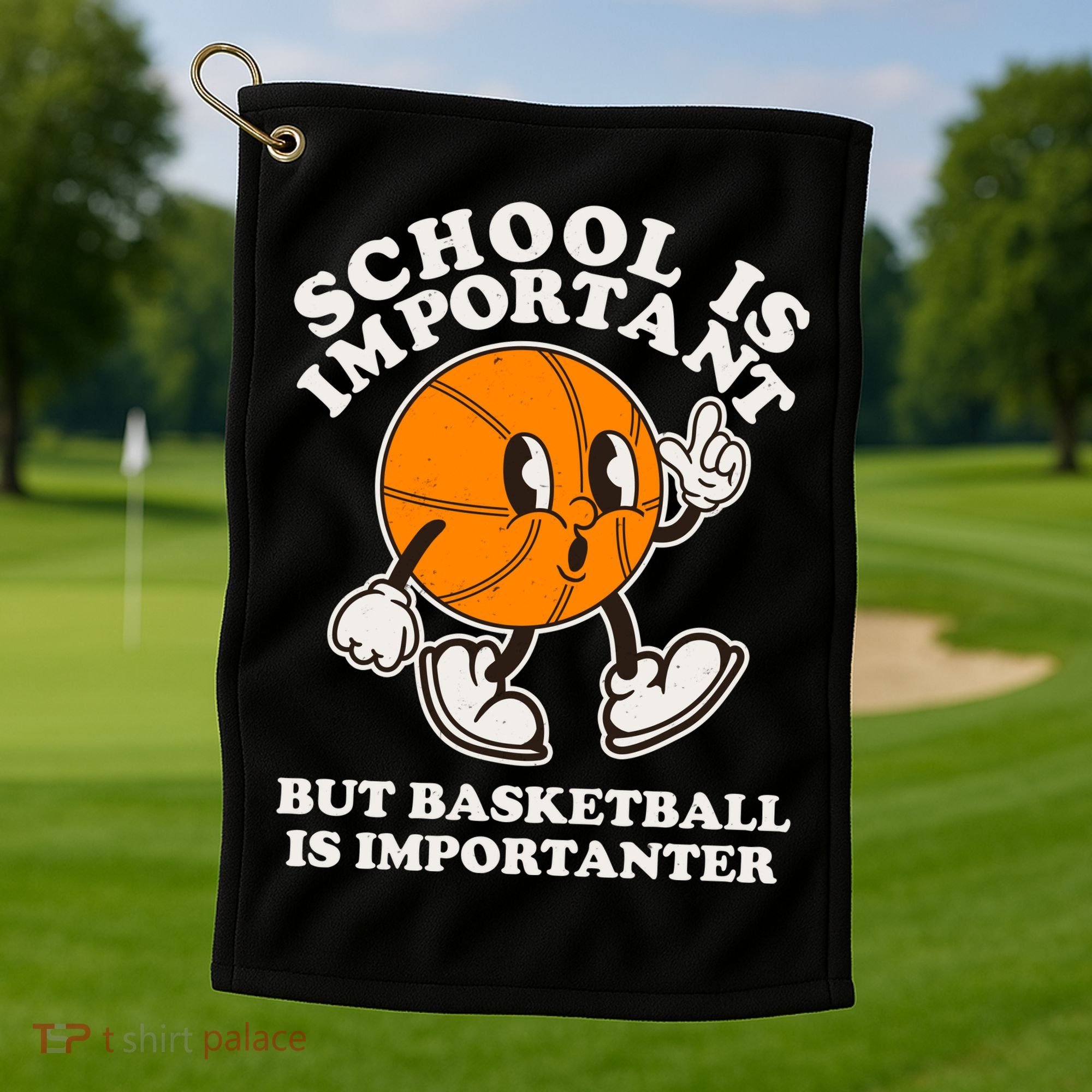 Funny Retro School Is Important But Basketball Is Importanter Golf Towel