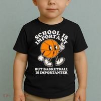 Funny Retro School Is Important But Basketball Is Importanter Toddler T-Shirt thumb 2