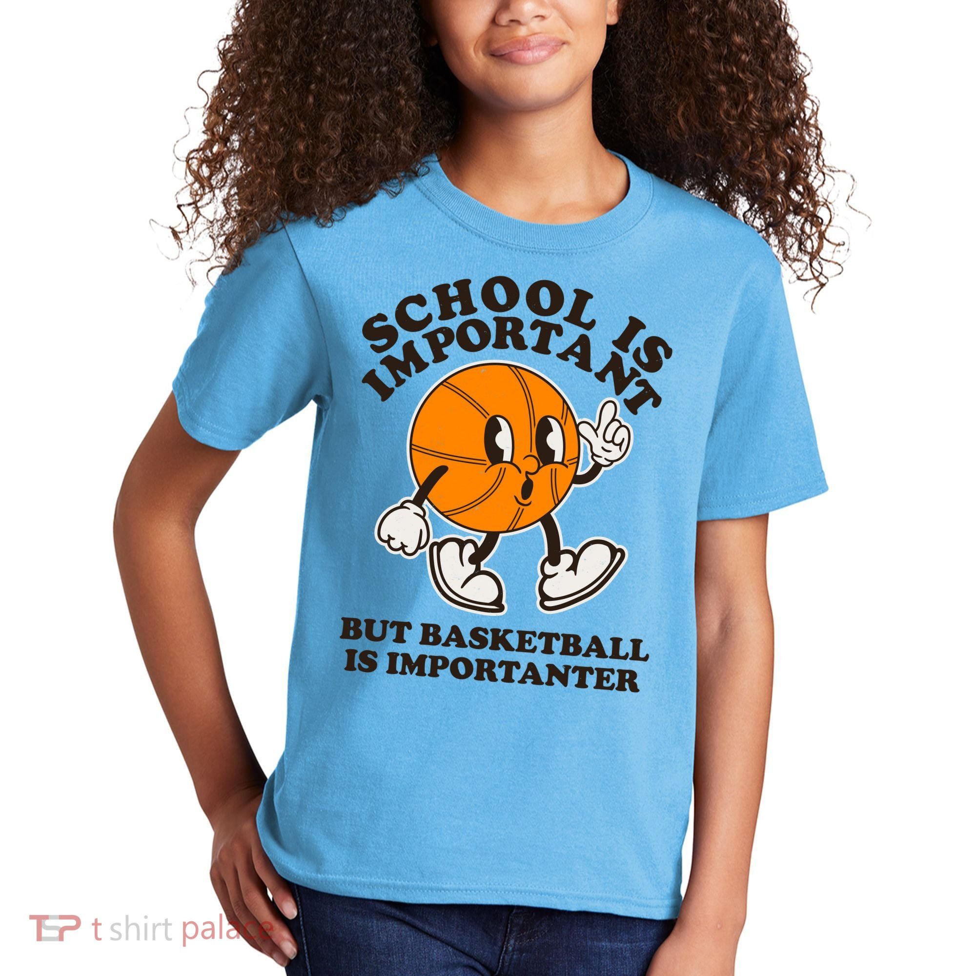 Funny Retro School Is Important But Basketball Is Importanter Kids T-Shirt