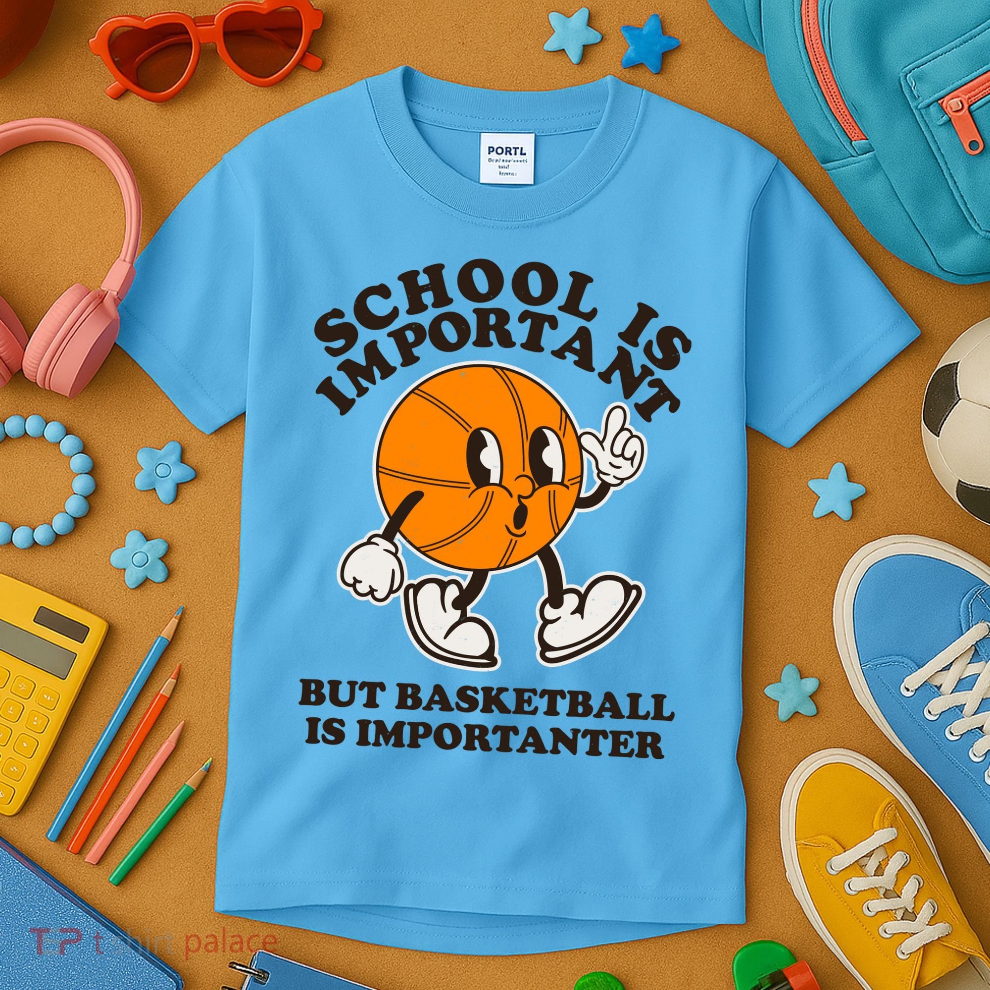Funny Retro School Is Important But Basketball Is Importanter Kids T-Shirt