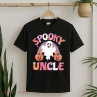 Family Retro Spooky Uncle Groovy Retro Halloween Ghost Pumpkin Costume Gift T-Shirt thumb 2