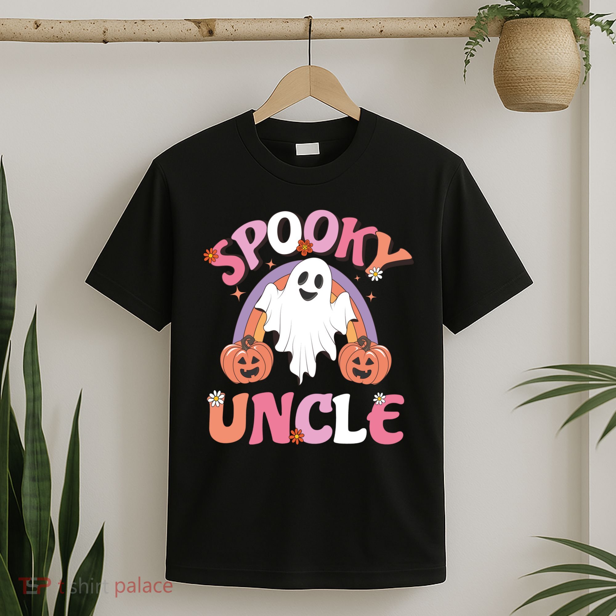 Family Retro Spooky Uncle Groovy Retro Halloween Ghost Pumpkin Costume Gift T-Shirt