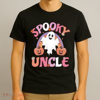 Family Retro Spooky Uncle Groovy Retro Halloween Ghost Pumpkin Costume Gift T-Shirt thumb 3