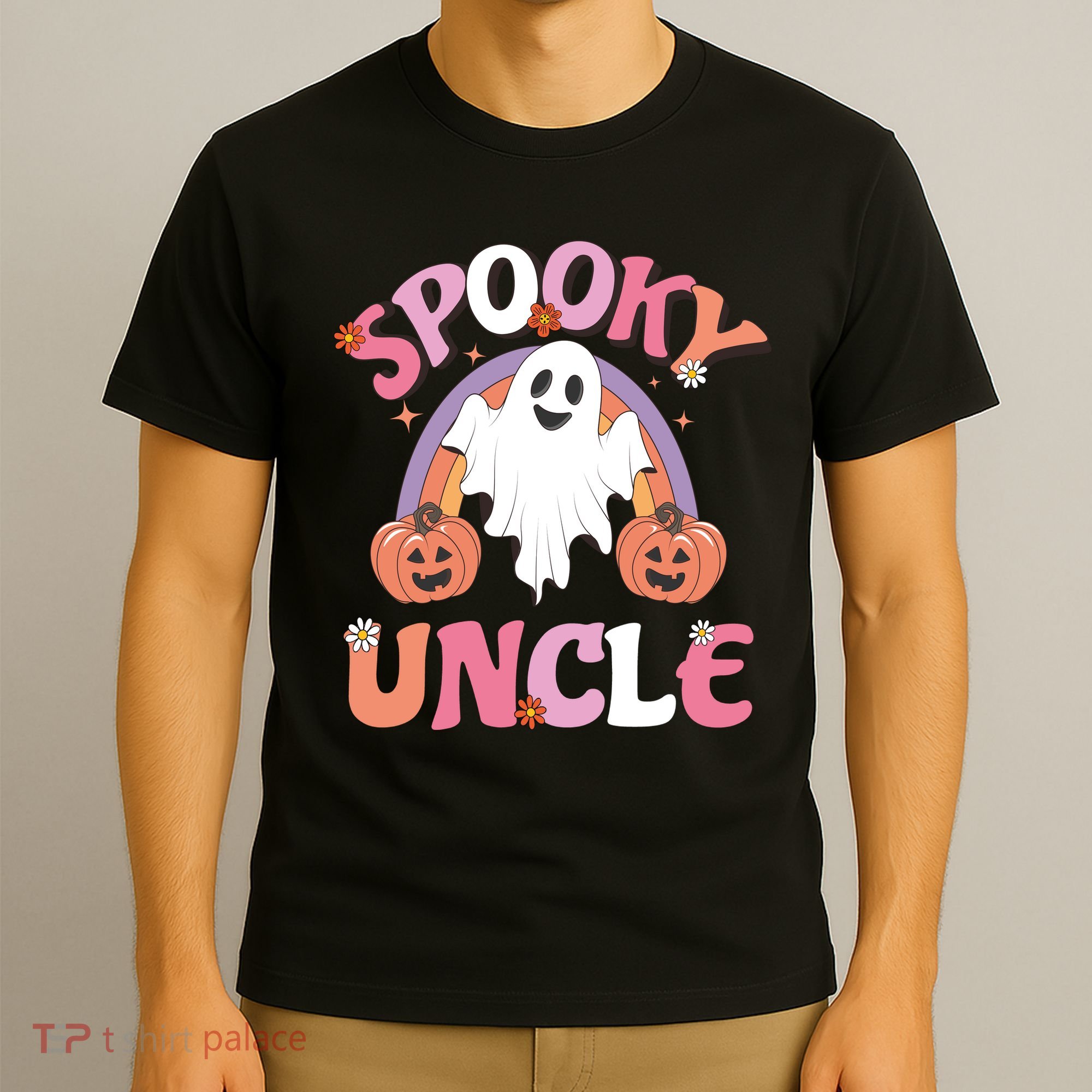 Family Retro Spooky Uncle Groovy Retro Halloween Ghost Pumpkin Costume Gift T-Shirt