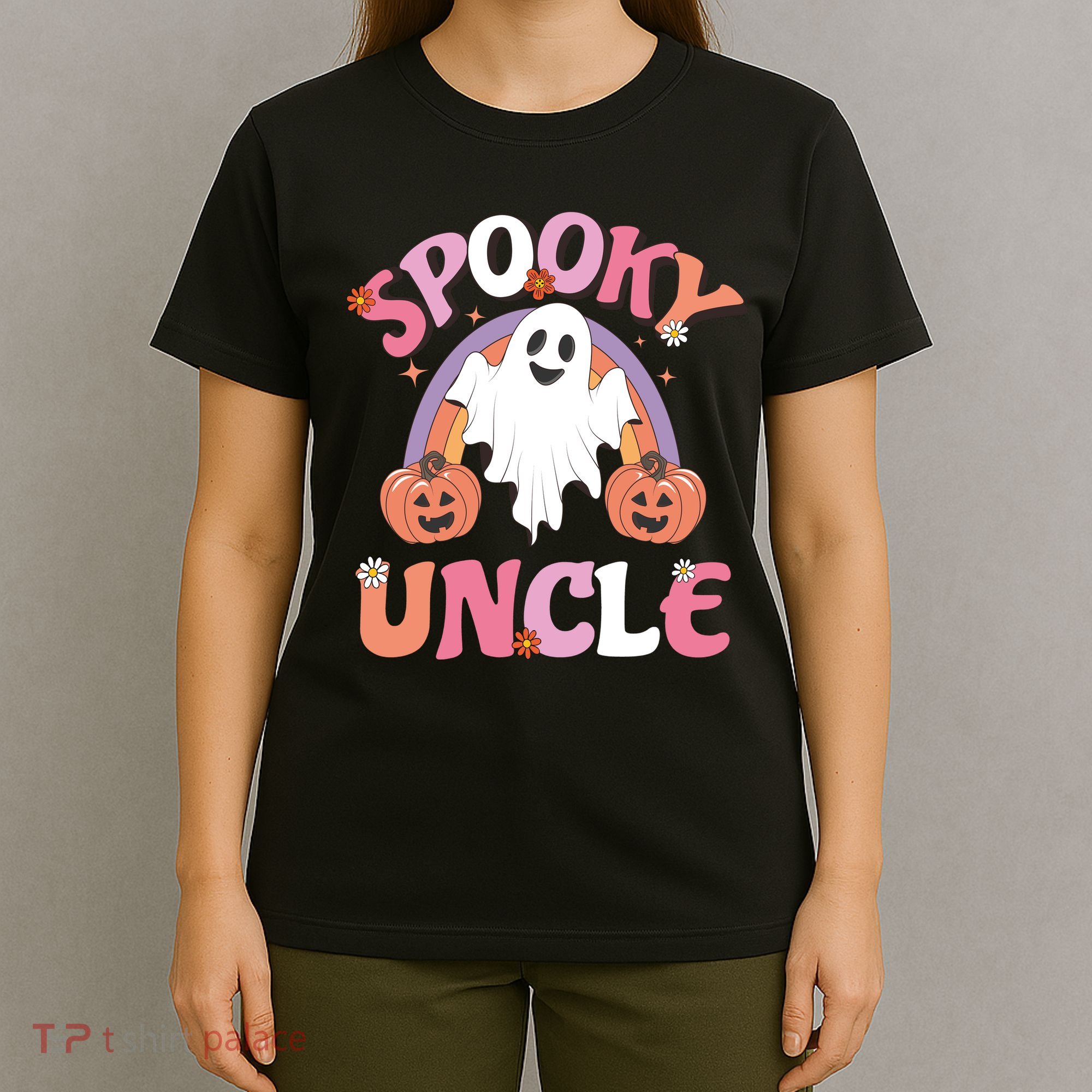 Family Retro Spooky Uncle Groovy Retro Halloween Ghost Pumpkin Costume Gift T-Shirt