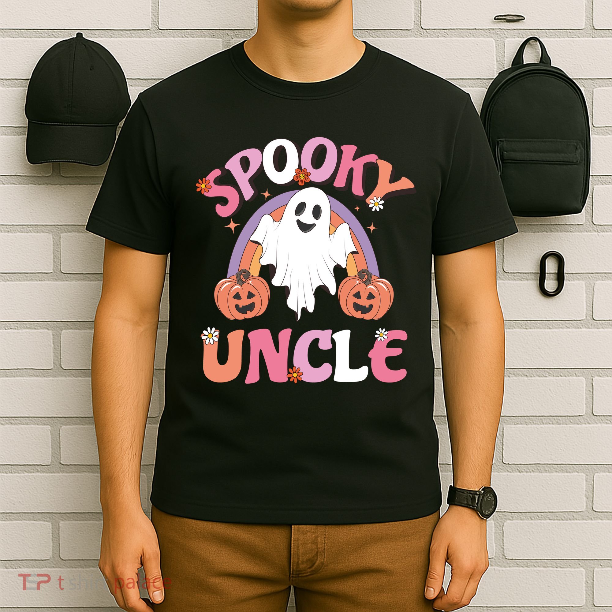 Family Retro Spooky Uncle Groovy Retro Halloween Ghost Pumpkin Costume Gift T-Shirt
