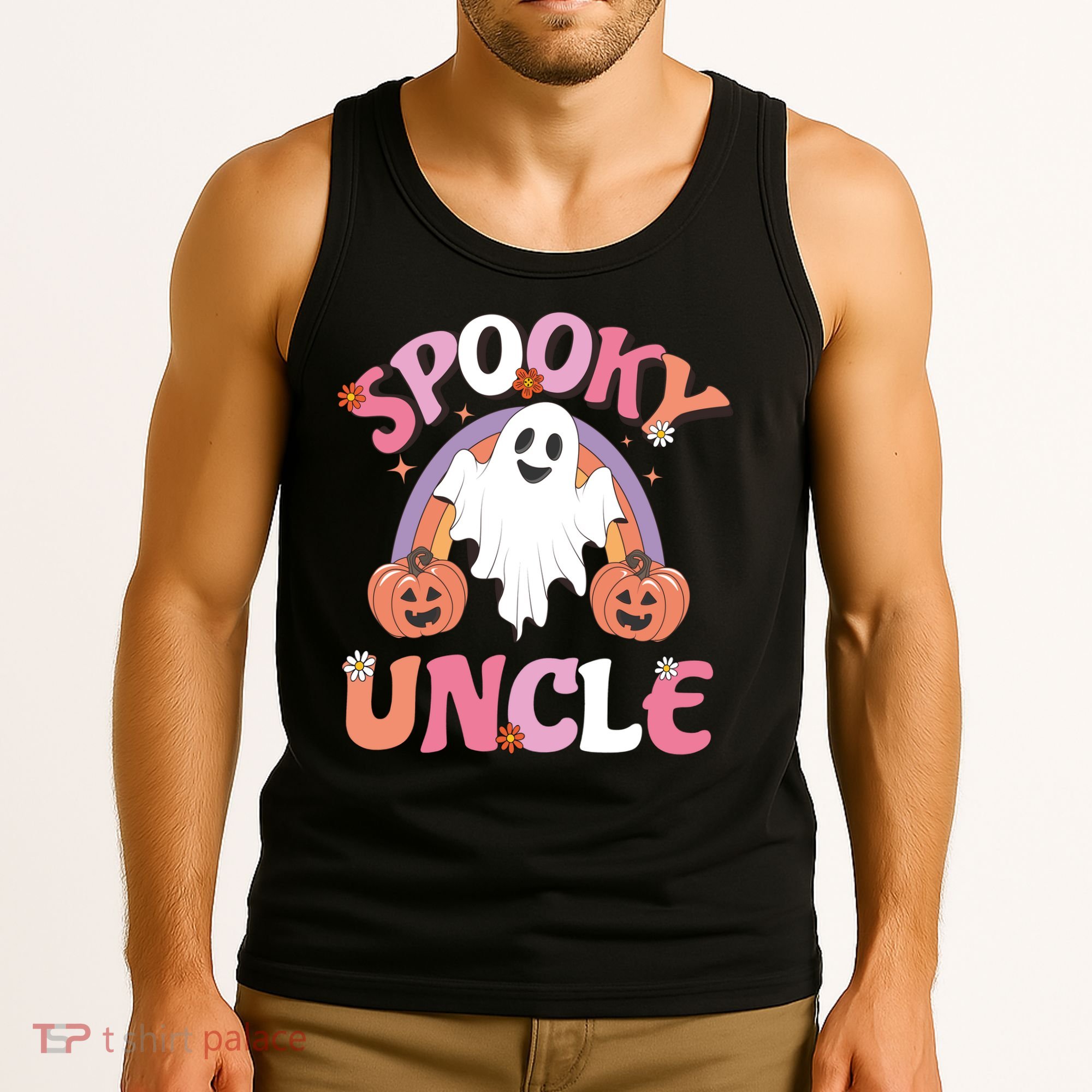 Family Retro Spooky Uncle Groovy Retro Halloween Ghost Pumpkin Costume Gift Tank Top