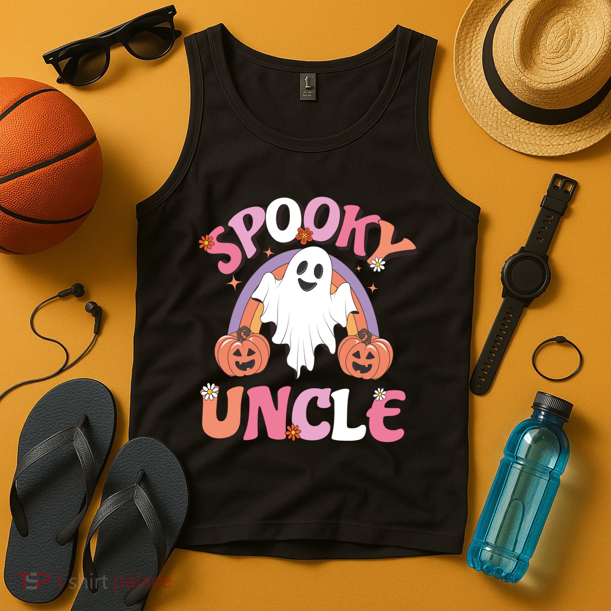 Family Retro Spooky Uncle Groovy Retro Halloween Ghost Pumpkin Costume Gift Tank Top