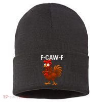 F-CAW-F Rooster Screaming Chicken Meme Sustainable Knit Beanie thumb 0